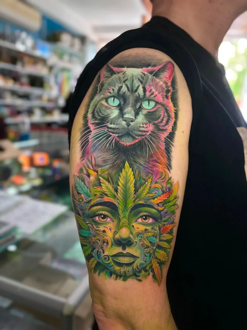 Tattoo Cara Chica con Hoja